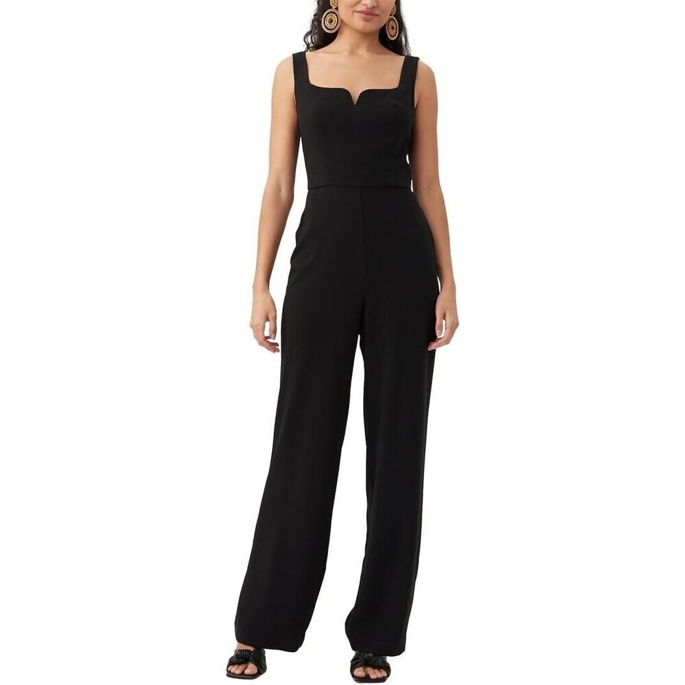 Trina Turk Temara One Piece Womens 14 Black Square Neck Wide-Leg Jumpsuit RED933